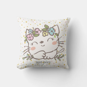 white kitty cat, kitten, animals cushion