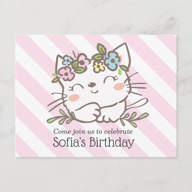 white kitty cat, kitten, animals invitation postcard (Front)