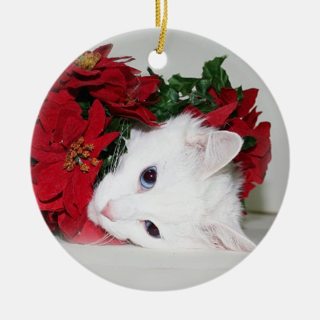 White kitty Christmas Ceramic Tree Decoration (Front)