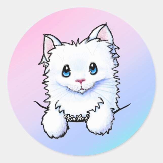 White Kitty  Classic Round Sticker (Front)