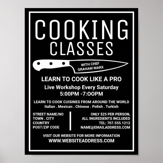 White Knife, Gourmet, Cooking Classes Advertising Poster (Front)