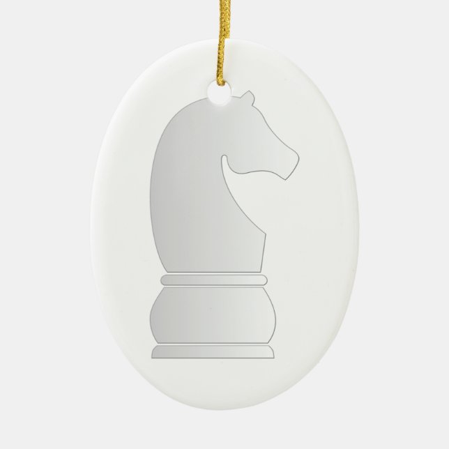 White knight chess piece ceramic tree decoration (Front)