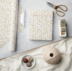 White Knit And Purl Sweater Yarn Texture Wrapping Paper