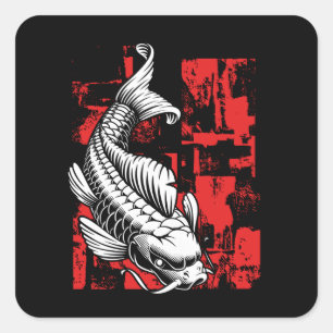 White Koi with red Square Sticker