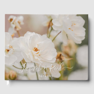 White Korbin Rose Flowers Photo Wedding Guest Book