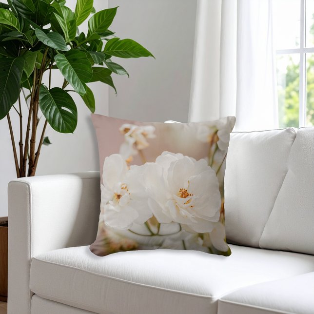 White Korbin Roses Romantic Botanical Floral Photo Cushion (Creator Uploaded)