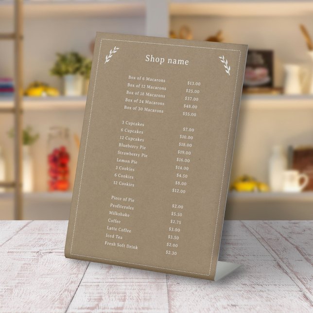 White, Kraft & Rustic Price List Pedestal Sign (White, Kraft & Rustic Price List Pedestal Sign)