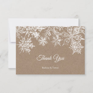 White & Kraft Snowflakes Christmas Winter Wedding Thank You Card