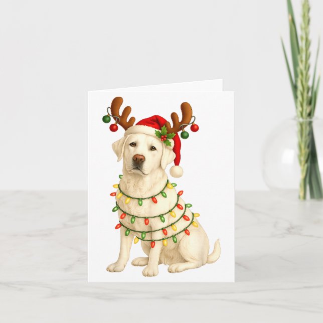White Lab Christmas Tree Light Pajama Labrador Dog Card (Front)