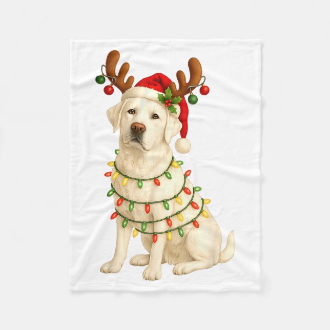 White Lab Christmas Tree Light Pajama Labrador Dog Fleece Blanket (Front)