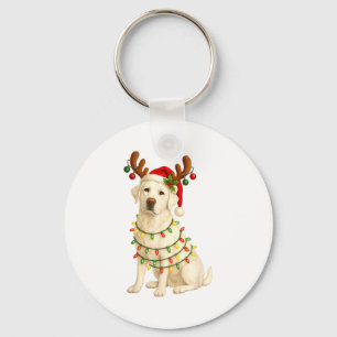 White Lab Christmas Tree Light Pajama Labrador Dog Key Ring