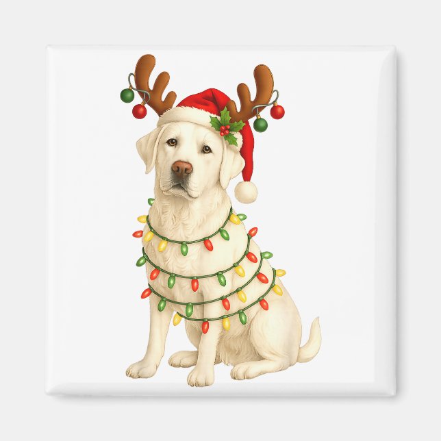 White Lab Christmas Tree Light Pajama Labrador Dog Magnet (Front)
