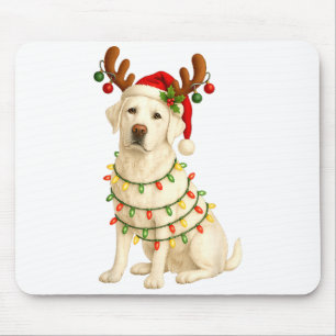 White Lab Christmas Tree Light Pajama Labrador Dog Mouse Pad