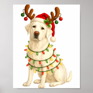 White Lab Christmas Tree Light Pajama Labrador Dog Poster