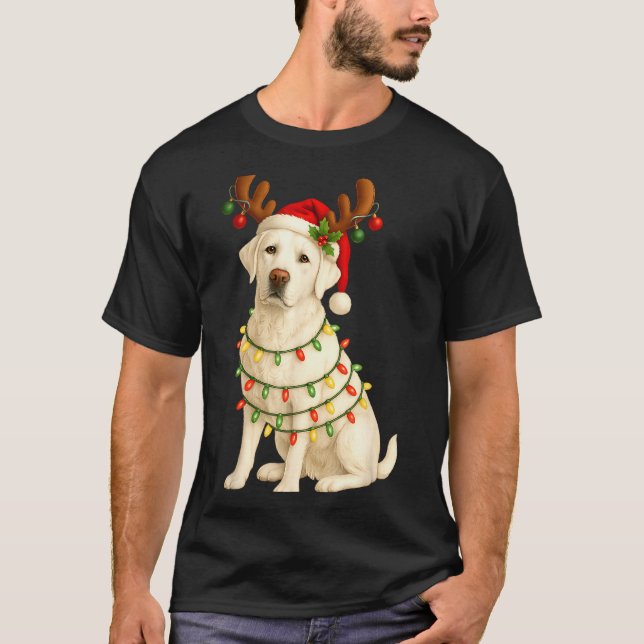 White Lab Christmas Tree Light Pajama Labrador Dog T-Shirt (Front)