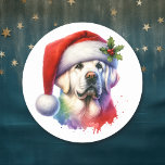 White Lab in Santa Hat Christmas Classic Round Sticker<br><div class="desc">If you love White Lab and want cute Christmas stickers then here ya go! Cute watercolor style ai art White Labrador Retriever in Santa Hat.</div>
