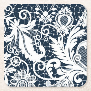 White lace 2 square paper coaster