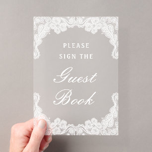  White Lace Acrylic Guest Book Sign Cards