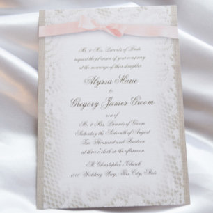 White Lace and Blush Ribbon Invitation