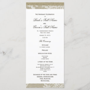 White Lace and Burlap Wedding Program Programme