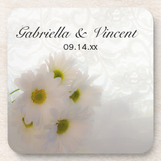 White Lace and Daisies Wedding Coaster