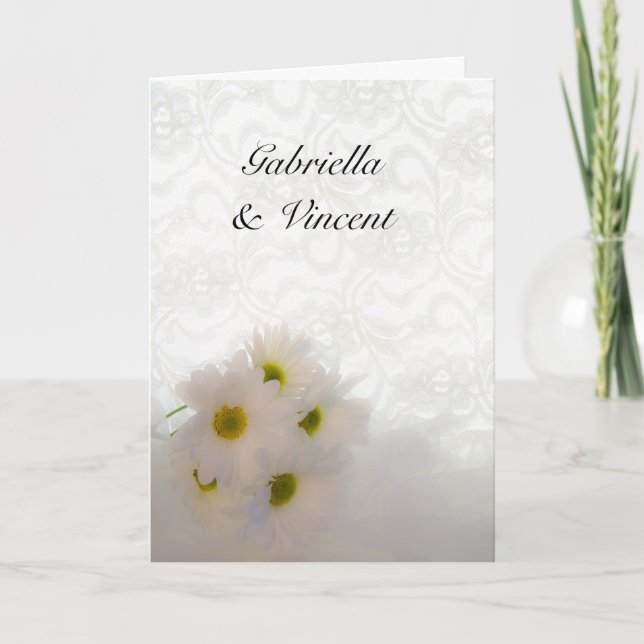 White Lace and Daisies Wedding Invitation (Front)