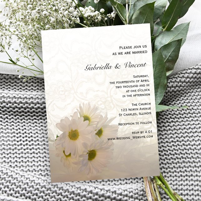 White Lace and Daisies Wedding Invitation (Creator Uploaded)