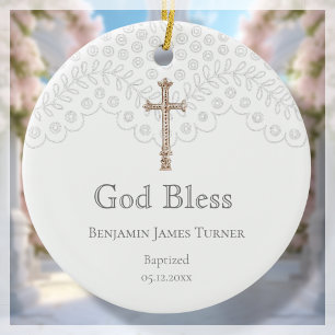 White Lace Baptism Keepsake Ceramic Tree Decoration