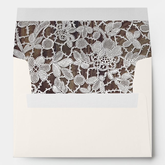 White Lace | Barn Wood Custom Wedding Envelopes (Back (Bottom))