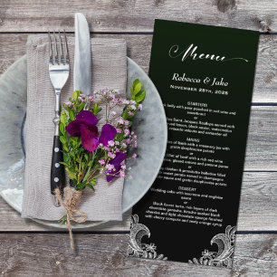 White Lace Black and Green Wedding Menu
