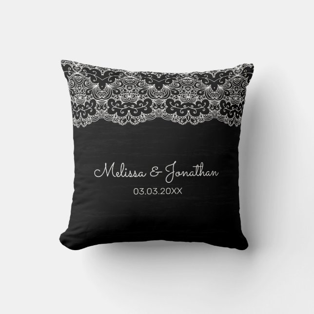 White Lace & Black Background Cushion (Front)