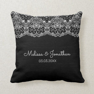 White Lace & Black Background Cushion