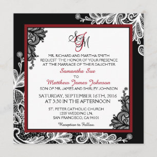 White Lace Black Modern Goth Wedding Invitation