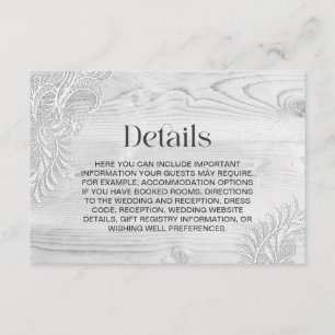 White Lace Bleached Wood Wedding Details Enclosure Card