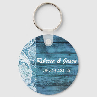 white lace blue barn wood country wedding key ring
