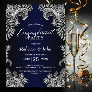 White Lace Blue Engagement Party Invitation