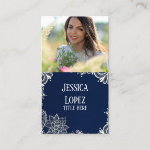 white lace blue graduate networking photo calling card