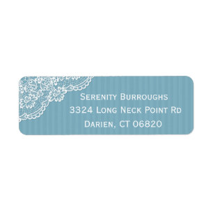 White Lace Blue Stripes Personalised Address Label