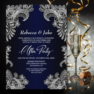 White Lace Blue Wedding After Party Invitation