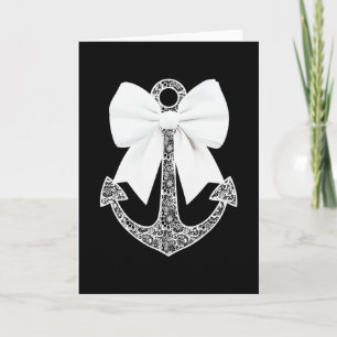 White Lace Bow Tie Nautical Cruise Anchor Boat Cru Card