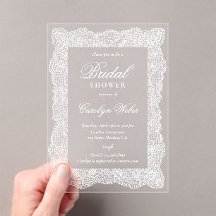 White Lace Bridal Shower Acrylic Invitations