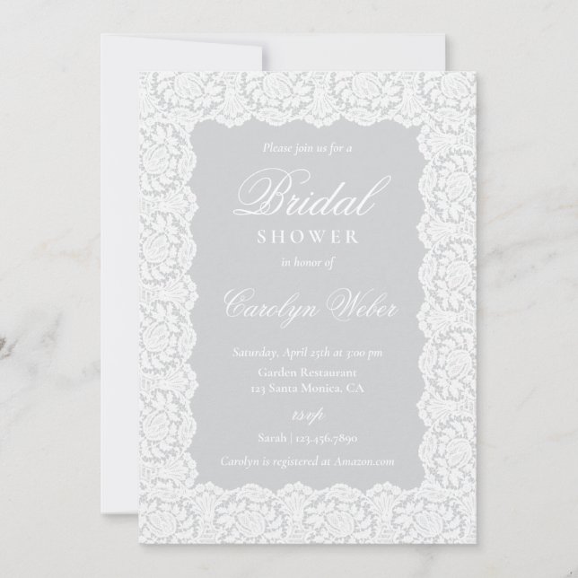 White Lace Bridal Shower Invitation (Front)