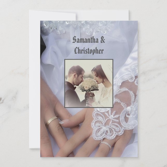 White lace brides wedding dress photo invitation (Back)