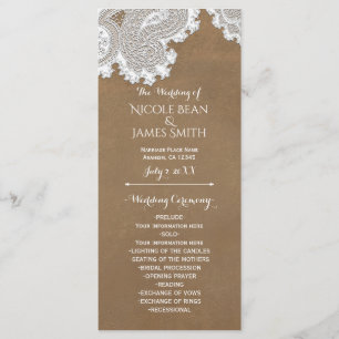 White Lace & Brown Rustic Wedding Program Rack Programme