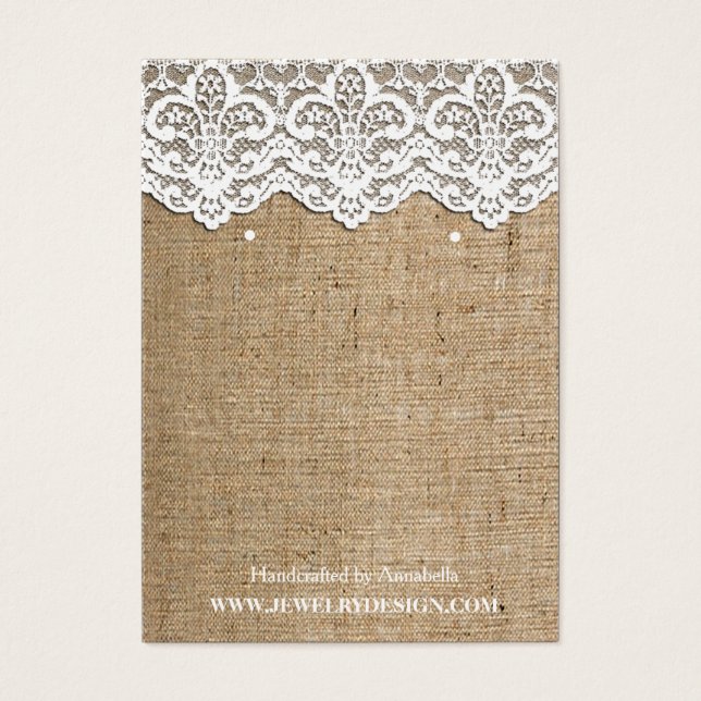 White Lace Burlap Earring Holder Jewellery Display (Front)