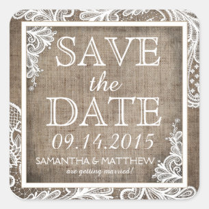 White Lace Burlap Modern Goth Save the Date Label