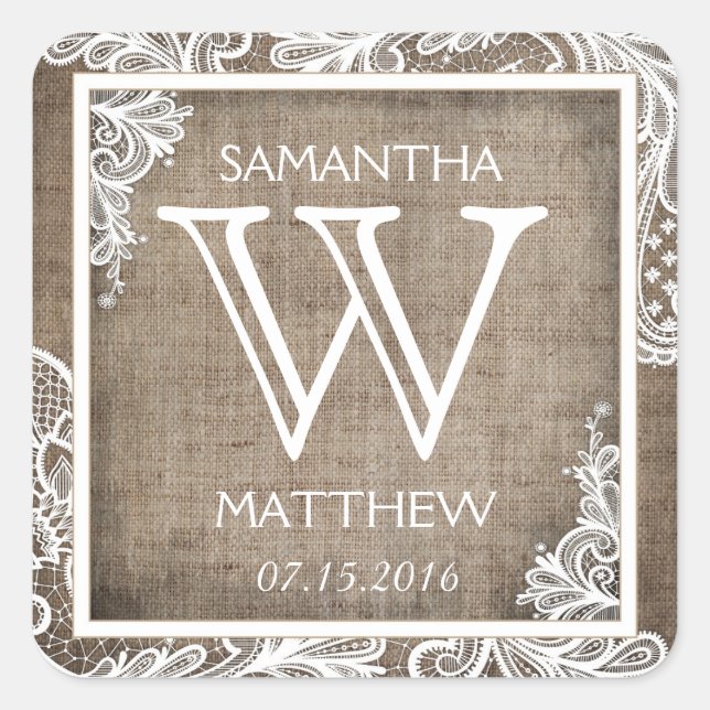 White Lace Burlap Modern Goth Wedding Gift Label (Front)