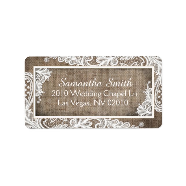 White Lace Burlap Modern Goth Wedding Labels (Front)