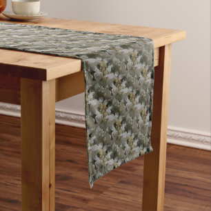 White Lace Cap Hydrangea Flowers      Short Table Runner