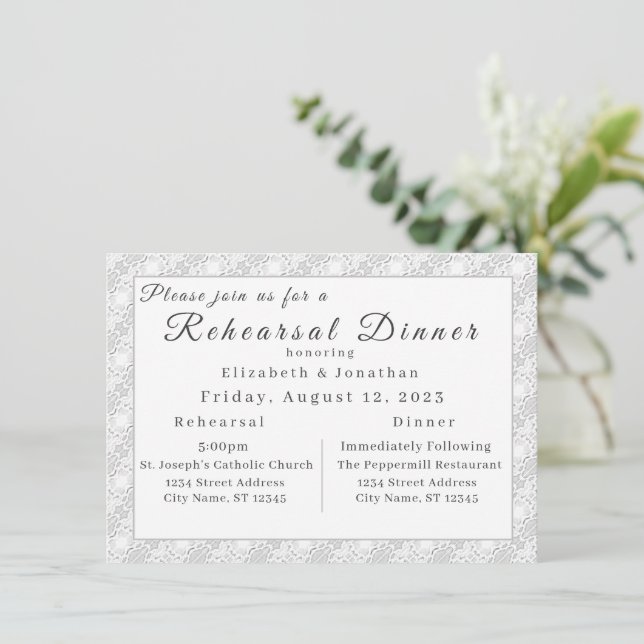 White Lace Catholic Monogrammed Invitation (Standing Front)